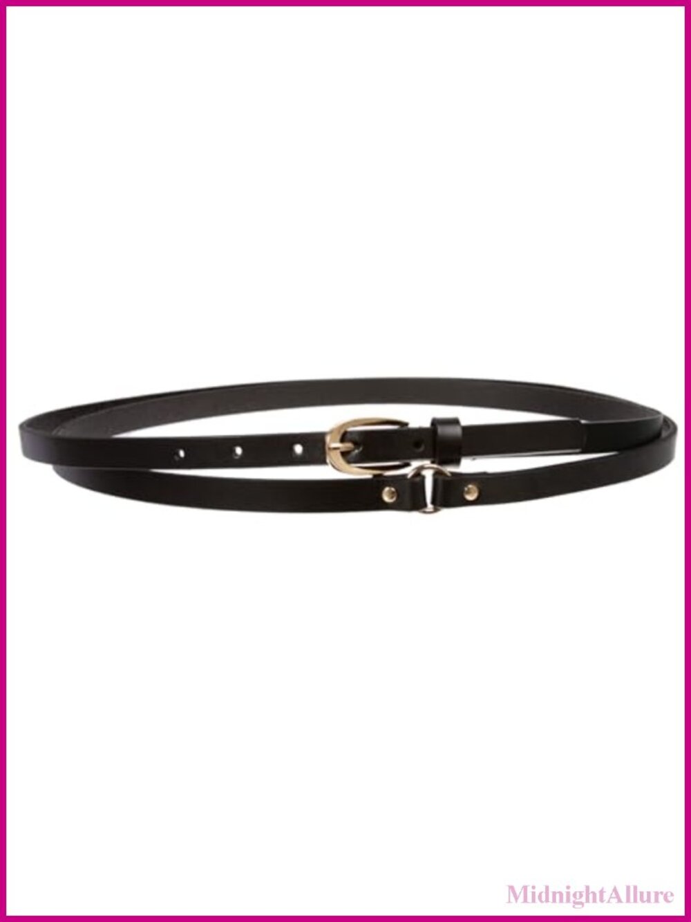 Skinny Solid Leather Double Wrap Belt 1/2" Gold-Tone Hardware